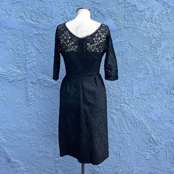 Black Lace Sheath Dress Retro Goth 1950s Size Small - Picture 3 of 8